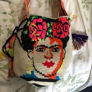 One of a kind hand woven Frida Khalo bucket bag